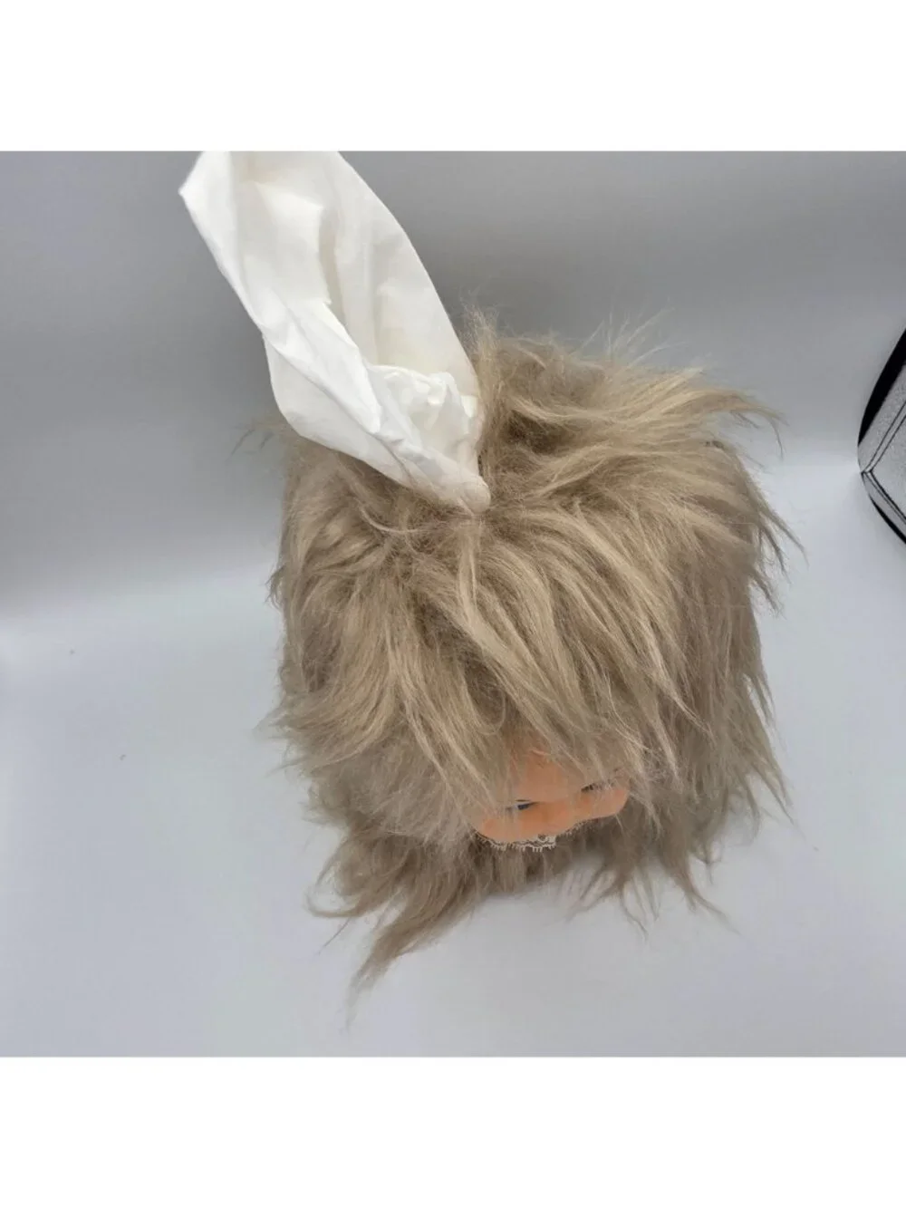 Vintage Baby Doll Head Tissue Box Cover Vintage Blond Hair Earrings Lace